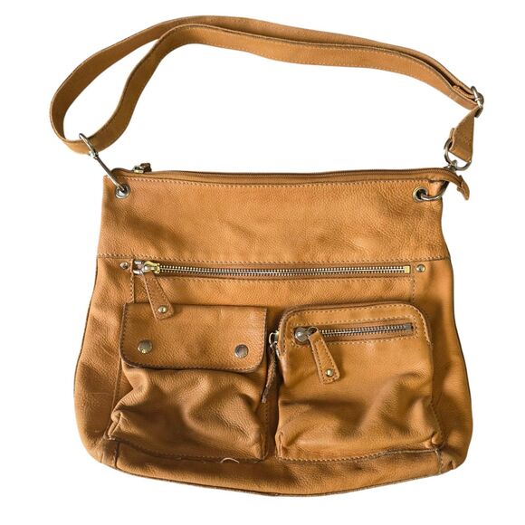 Fossil Genuine Leather Crossbody Shoulder Bag Tan Brown Boho Casual Purse - Picture 1 of 15